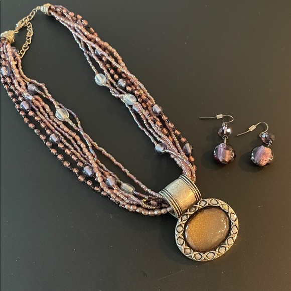 Necklace Set Pendant Drop Earrings Multicolor Beaded Strands - Picture 1 of 12
